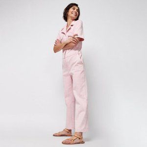 FAHERTY Blythe Denim Utility Sun Washed Cotton Jumpsuit Pink M
